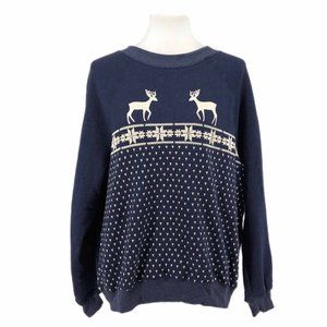 Wildfox Blue & White Reindeer Nordic Print Sweatshirt Oversized Fit Size Medium